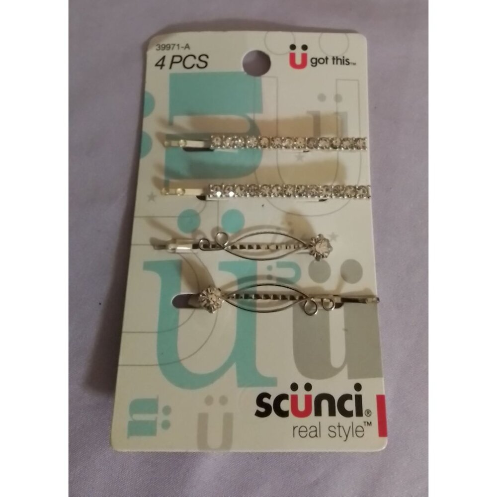 Scunci Rhinestone & Faux Pearl Hair Clips Pins Elegant Accessories For Women